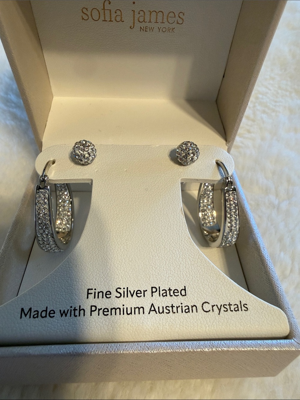 Silver-Plated Crystal Hoop & Stud Earring Set - Silver